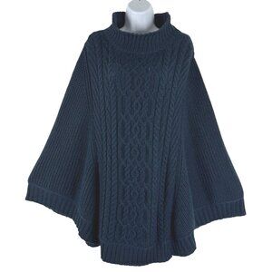Aran Crafts Fisherman Poncho Sweater XL Cable Knit Merino Wool Ireland FS-1405